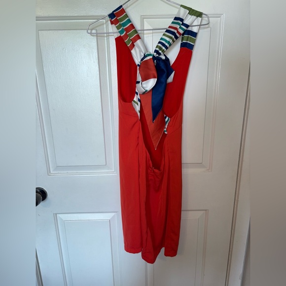 Lulus Joyful Red Orange Multi Stripe Tie-Back Mini Dress - Picture 3 of 4